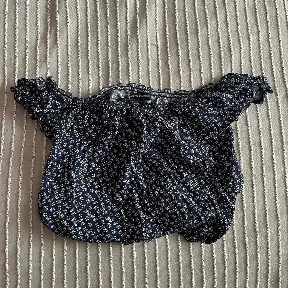 Navy Floral Off the Shoulder Brandy Top